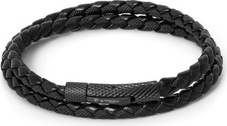 Tateossian Chelsea Leather Double Wrap Bracelet in Black at Nordstrom, Size Large