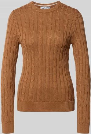 Jake*s Casual Strickpullover mit Zopfmuster und Rundhalsausschnitt in Mittelbraun, Gr&ouml;&szlig;e XXL