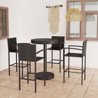 vidaXL Conjunto De Bar Para Jard&iacute;n 5 Piezas Rat&aacute;n Sint&eacute;tico Negro Vidaxl