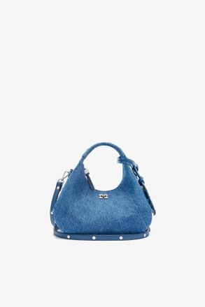 Ganni Blue Mini Hobo Bag with Studs in Denim