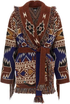 Alanui Brown Jacquard Shawl Neck Cardigan