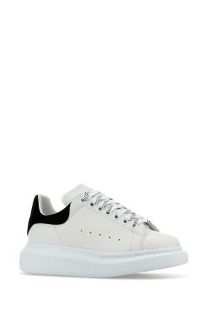 Alexander McQueen Leather with Black Suede Heel Sneaker - White