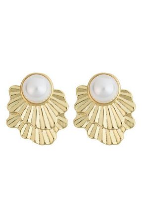 Panacea Faux Pearl Fan Earrings in White at Nordstrom