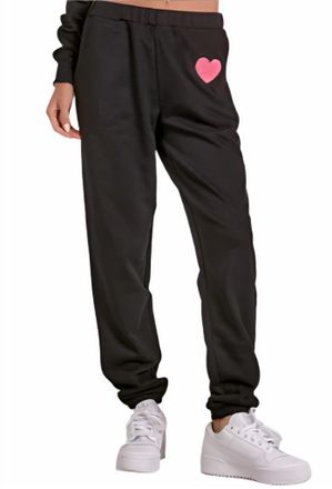Elan Hearts Desire Sweatpants In Black/pink Heart