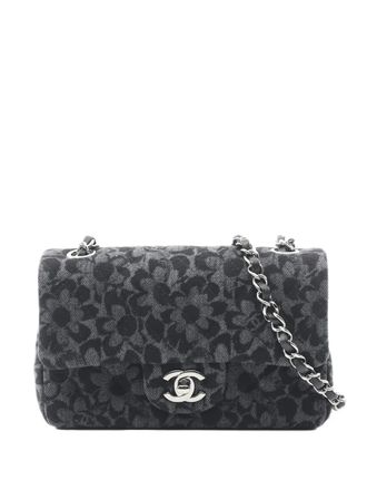 Chanel 2021-2025 Denim Quilted Flower Mini Rectangular Single Flap crossbody bag - Grey