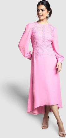 Wallis Lace Insert Chiffon Midi Dress in Pink at Nordstrom, Size 18