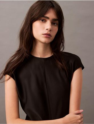 Calvin Klein Womens Viscose Satin Classic T-Shirt - Black - 10