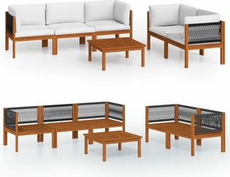 vidaXL Conjunto De Jard&iacute;n De 6 Piezas Con Cojines, Madera Color Crema, Acacia Y Cuerda Vidaxl