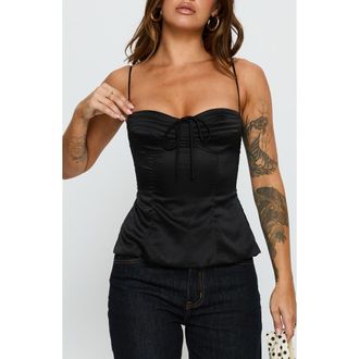 Princess Polly Hildy Tie-Back Satin Top in Black at Nordstrom, Size 4