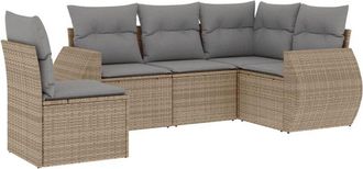 vidaXL Juego De Sof&aacute;s Jard&iacute;n Con Cojines 5 Pzas Rat&aacute;n Sint&eacute;tico Beige Vidaxl