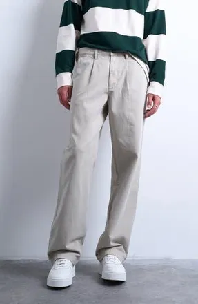 Topman Baggy Fit Pleated Cotton Twill Pants in Stone at Nordstrom Rack, Size 28 X 32