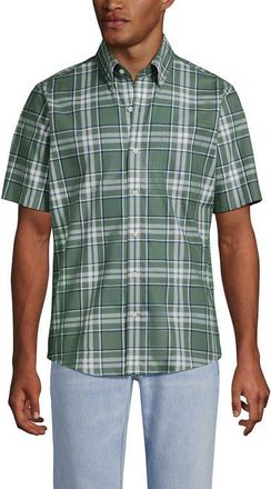 Lands End Short Sleeve No Iron Twill Shirt in Eucalyptus/navy Plaid at Nordstrom, Size Medium