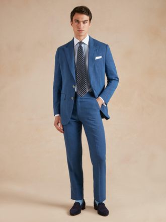 Oliver Brown Single Breasted Lombard Suit Drago Wool Linen - Chambray Blue