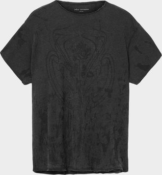 John Varvatos Mens Framed Rose Raw-Edge Slub Cotton T-Shirt