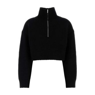Nanushka Turtlenecks, female, Black, Size: L Cropped Knit Sweater with Zipper Detail
