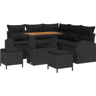 vidaXL Conjunto De Sof&aacute; De Jard&iacute;n Con Coj&iacute;n Con Almohada 8 Pcs Negro
