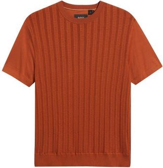BOSS Tesar Textured Cotton & Silk T-Shirt in Medium Brown at Nordstrom, Size Xx-Large