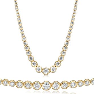 Pompeii3 11 1/2Ct Graduated Diamond Tennis Necklace 14k Yellow Gold Lab Grown