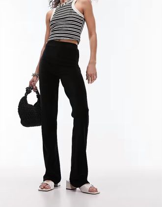 Q2 Stretchy Cord Flared Trouser In Black