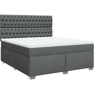 vidaXL Cama Box Spring Con Colch&oacute;n Tela Gris Oscuro 180x200 Cm Vidaxl