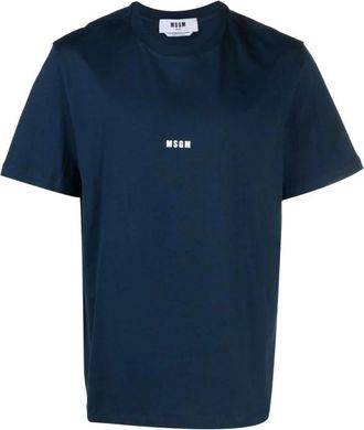 Msgm Navy Blauw Katoenen T-Shirt - Heren - T-shirts - Blauw - L - Katoen - Tops
