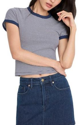 Good American Stretch Cotton Crop Ringer T-Shirt in Horizon Stripe at Nordstrom Rack, Size Medium