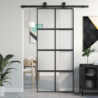 Berkfield Home Sliding Door Black 90x205 cm Tempered Glass & Aluminium
