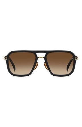 David Beckham 56mm Navigator Sunglasses in Black Gold/Black Brown Green at Nordstrom