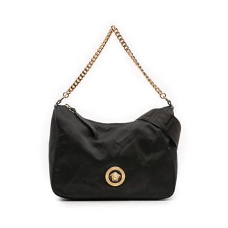 Versace Pre-owned Shoulder Bags, female, Black, Size: ONE SIZE Pre-owned Vintage Medusa Logo Satchel Bag