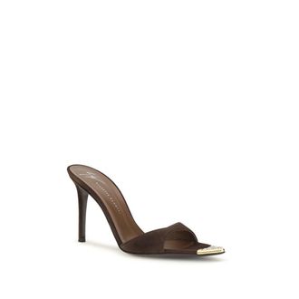 Giuseppe Zanotti Womens Intrigo Mule Sandal Brown Calf Leather Bos Heels
