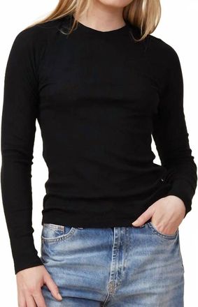 Monrow Supimafine Rib Long Sleeve Crew Top In Black