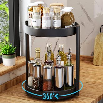 OEM Estante De Almacenamiento Giratorio De Doble Capa, Especiero Giratorio De 360&deg; Fabricado En Acero, Multifuncional, Para Cocina, Ba&ntilde;o, Cosm&eacute;ticos, 25 C