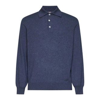 Brunello Cucinelli Brunello Cucinelli, Cashmere Knitwear, male, Blue, Size: 2XL Cashmere Knit Polo Shirt