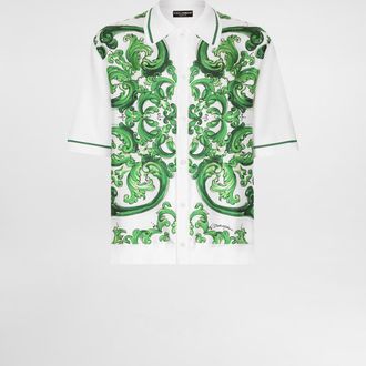 Dolce & Gabbana Oversize Silk And Yarn Shirt With Majolica Print - Man Sweaters And Cardigans Print Xl