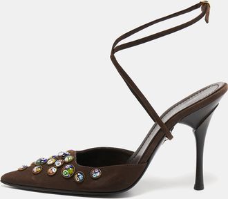 Casadei Dark Brown Nubuck Leather Pointed Toe Ankle Wrap Sandals