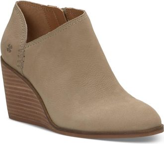 Lucky Brand Zemlin Boots Womens Dune Leather Side Zip Wedge Bootie JOBB1139