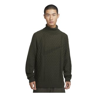 Nike Life Cable Knit Turtleneck Sweater Olive Green FB7771-325