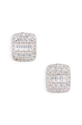 Nordstrom Rack Cubic Zirconia Emerald Cut Stud Earrings in Clear- Silver at Nordstrom Rack