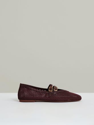 Reiss Oxblood Mesh Double-strap Ballet Flats, 336