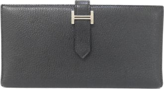 Herm&egrave;s Black Chevre Leather Long Wallet (Bi-Fold) (Pre-Owned)