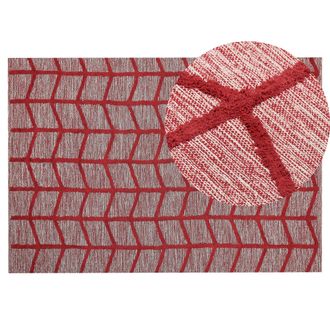 Beliani Alfombra De Algod&oacute;n Rojo 140 X 200 Cm Hecho A Mano Patr&oacute;n Geom&eacute;trico Boho Sivas