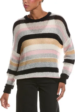Autumn Cashmere Pointelle Multi Stripe Crewneck Cashmere & Silk-Blend Sweater