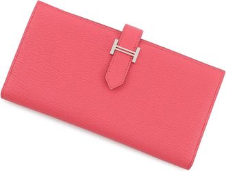 Herm&egrave;s Rose Azalee Chevre Myzore Leather Long Wallet (Bi-Fold) (Pre-Owned)