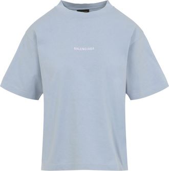 Balenciaga Light Blue Round Neck Logo T-Shirt