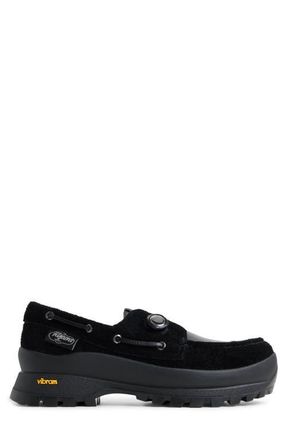 Sperry Top-Sider x PLEASURES 3-Eye Vibram Turn-Lock Lug Boat Shoe in Black Leather Suede at Nordstrom, Size 10.5