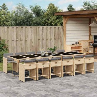 vidaXL Set Comedor De Jard&iacute;n Con Cojines 13 Pzas Rat&aacute;n Sint&eacute;tico Beige Vidaxl