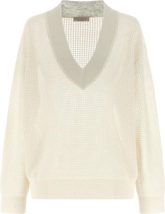 Brunello Cucinelli White Mesh Sweater