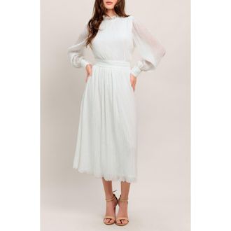 Flying Tomato Long Sleeve Textured Chiffon Midi Dress in White at Nordstrom Rack, Size Medium