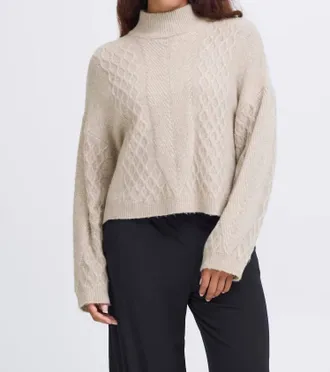 Ichi Ihmylle Mockneck Sweater In Oatmeal