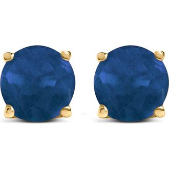 House of Brilliance 14K Gold 5X5MM Round Birthstone Solitaire Stud Earrings in Blue Sapphire | Yellow at Nordstrom